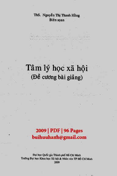 Đề Cương Bài Giảng Tâm Lý Học Xã Hội (NXB Đại Học Quốc Gia 2009) - Nguyễn Thị Thanh Hằng, 96 Trang