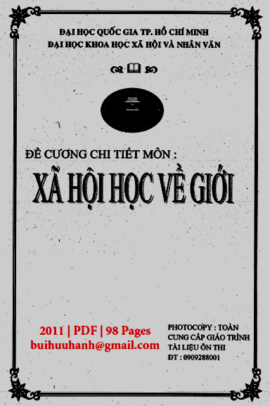 Đề Cương Chi Tiết Môn Xã Hội Học Về Giới (NXB Đại Học Quốc Gia 2011) - Trần Thị Anh Thư, 98 Trang