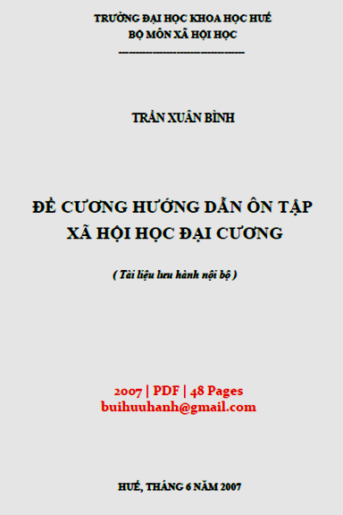 Đề Cương Hướng Dẫn Ôn Tập Xã Hội Học Đại Cương (NXB Đại Học Huế 2007) - Trần Xuân Bình, 48 Trang
