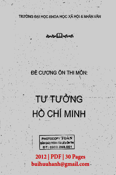 Đề Cương Ôn Thi Môn Tư Tưởng Hồ Chí Minh (NXB Đại Học Quốc Gia 2012) - Nhiều Tác Giả, 30 Trang