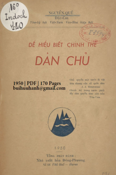 Để Hiểu Biết Chính Thể Dân Chủ (NXB Đông Phương 1950) - Nguyễn Quế, 170 Trang