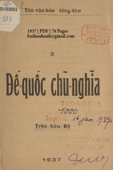Đế Quốc Chủ Nghĩa (NXB Bảo Tồn 1937) - Trần Hửu Độ, 78 Trang