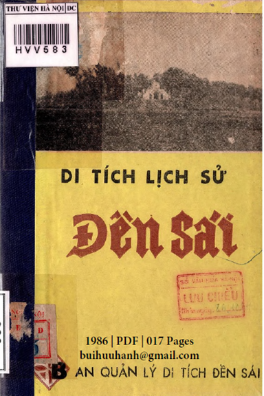 Di Tích Lịch Sử Đền Sái (NXB Hà Nội 1986) - Ngô Minh Tân, 17 Trang