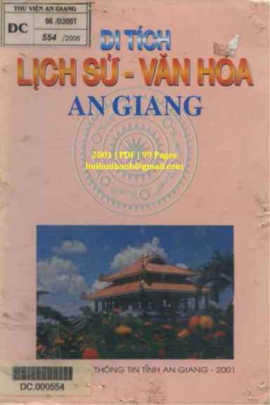 Di Tích Lịch Sử Văn Hóa An Giang (NXB An Giang 2001) - Dương Ái Dân, 99 Trang