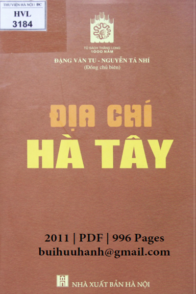 Địa Chí Hà Tây (NXB Hà Nội 2011) - Đặng Văn Tu, 996 Trang