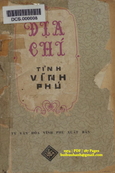 Địa Chí Tỉnh Vĩnh Phú (NXB Vĩnh Phú 1974) - Nguyễn Xuân Lân, 187 Trang