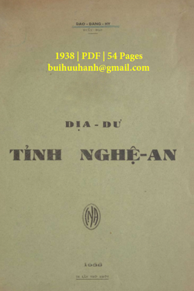 Địa Dư Tỉnh Nghệ An (NXB Vương Đình Châu 1938) - Đào Đăng Hy, 54 Trang