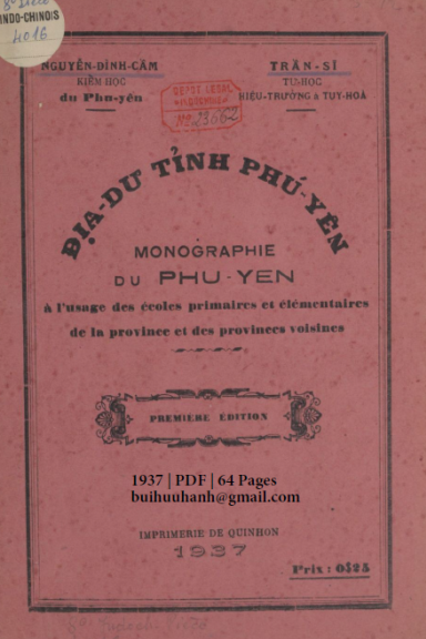 Địa Dư Tỉnh Phú Yên (NXB Qui Nhơn 1937) - Nguyễn Đình Cầm, 64 Trang