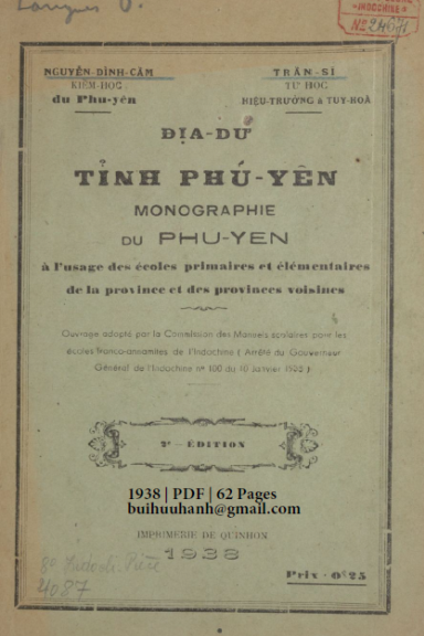 Địa Dư Tỉnh Phú Yên (NXB Qui Nhơn 1938) - Nguyễn Đình Cầm, 62 Trang