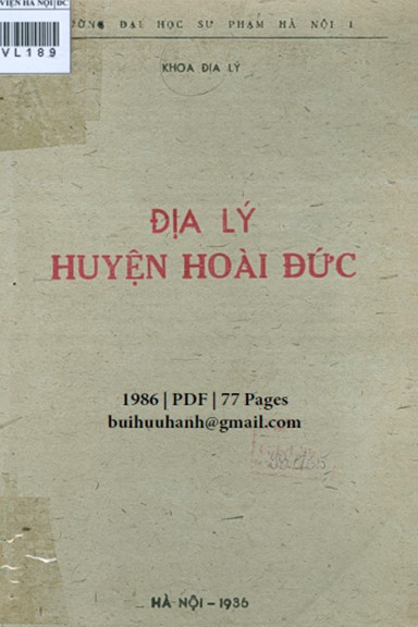 Địa Lý Huyện Hoài Đức (NXB Hà Nội 1986) - Lê Thông, 77 Trang