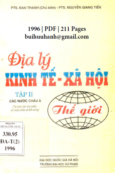 Địa Lý Kinh Tế Xã Hội Thế Giới Tập 2 (NXB Đại Học Quốc Gia 1996) - Đan Thanh, 211 Trang