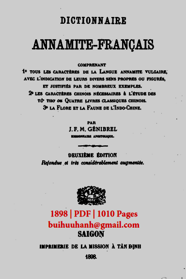 Dictionnaire Annamite-Francais (NXB Tân Định 1898) - J. F. M. Genibrel, 1010 Trang