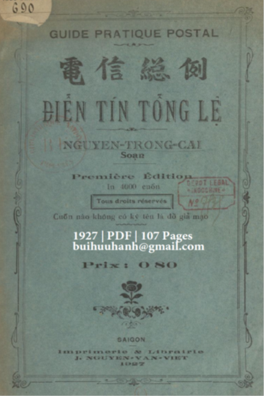 Điễn Tín Tổng Lệ (NXB Nguyễn Văn Viết 1927) - Nguyễn Trọng Cải, 107 Trang