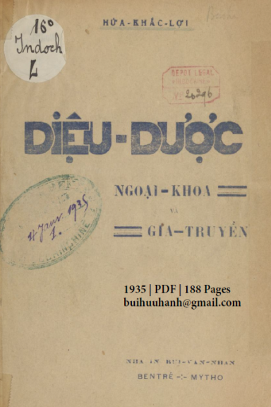 Diệu Dược Ngoại Khoa Và Gia Truyền (NXB Bùi Văn Nhẩn 1935) - Hứa Khắc Lợi, 188 Trang