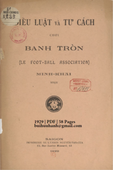 Điều Luật Và Tư Cách Chơi Bóng Tròn (NXB Nguyễn Văn Của 1929) - Minh Khai, 58 Trang