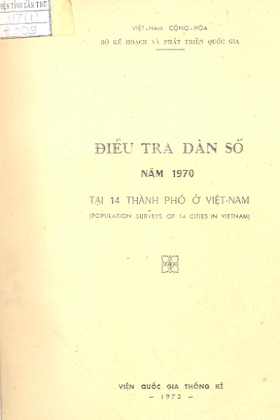 Điều Tra Dân Số Năm 1970 Tại 14 Thành Phố Ở Việt Nam (NXB Thống Kê 1973) - Nhiều Tác Giả, 109 Trang