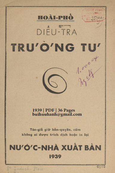 Điều Tra Trường Tư (NXB Nước Nhà 1939) - Hoài Phố, 36 Trang