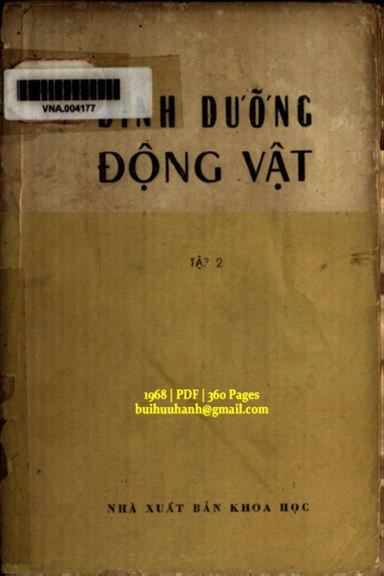 Dinh Dưỡng Động Vật Tập 2 (NXB Khoa Học 1968) - Vương Đổng, 360 Trang