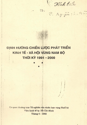 Định Hướng Chiến Lược Phát Triển Kinh Tế Vùng Nam Bộ Thời Kỳ 1991 - 2000 - Nhiều Tác Giả, 160 Trang