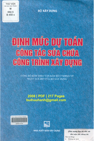 Định Mức Dự Toán Công Tác Sửa Chữa Công Trình Xây Dựng (NXB Xây Dựng 2008) - Nhiều Tác Giả