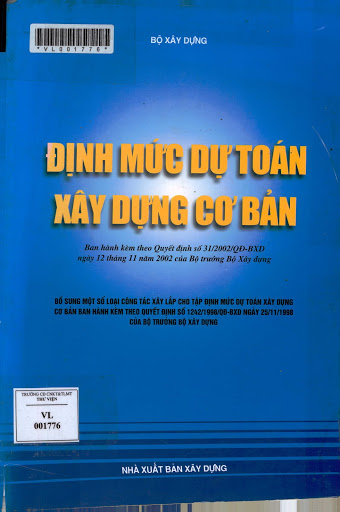 Định Mức Dự Toán Xây Dựng Cơ Bản (NXB Xây Dựng 2002) - Bộ Xây Dựng, 98 Trang