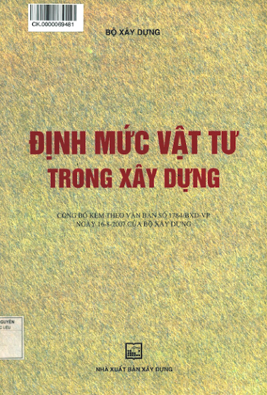 Định Mức Vật Tư Trong Xây Dựng (NXB Xây Dựng 2014) - Bộ Xây Dựng, 211 Trang