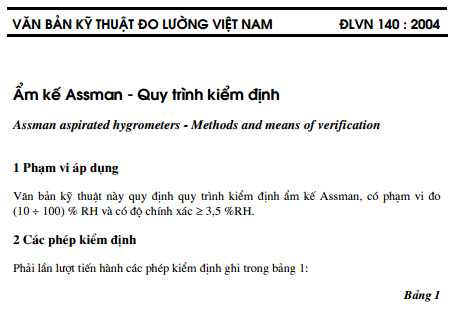 ĐLVN 140-2004 - Ẩm Kế Assman - Quy Trình Kiểm Định