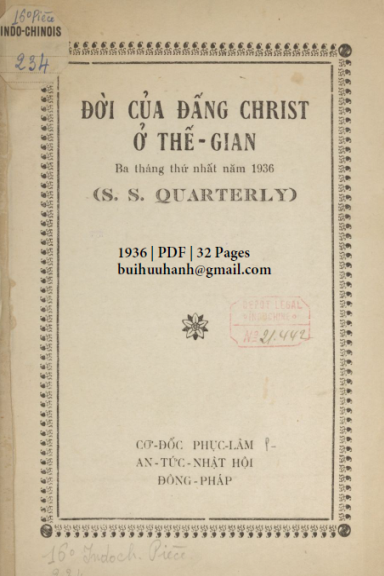 Đời Của Đấng Christ Ở Thế Gian (NXB Thanh Tân 1936) - S. S. Quarterly, 32 Trang