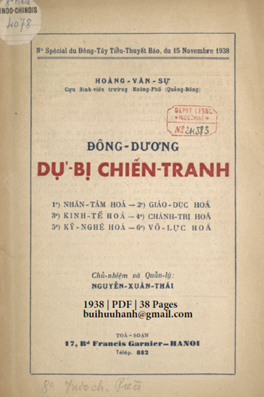 Đông Dương Dự Bị Chiến Tranh (NXB Trịnh Văn Bích 1938) - Hoàng Văn Sự, 38 Trang