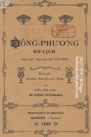 Đông Phương Du Lịch Cuốn 1 (NXB Qui Nhơn 1923) - Lê Văn Đức, 20 Trang