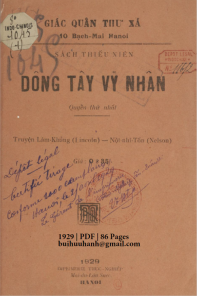 Đông Tây Vỹ Nhân Quyển 1 (NXB Thực Nghiệp 1929) - Ngô Đức Kế, 86 Trang