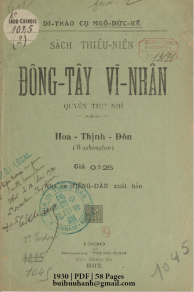 Đông Tây Vỹ Nhân Quyển 2 (NXB Tiếng Dân 1930) - Ngô Đức Kế, 58 Trang