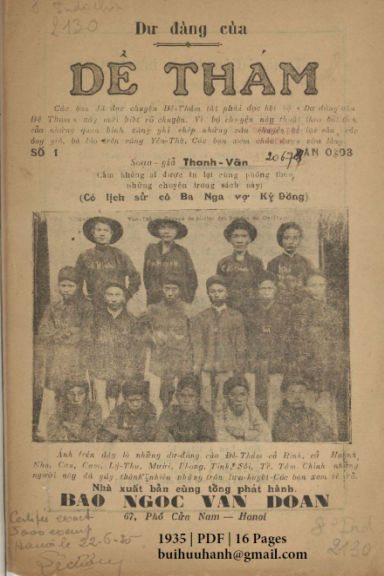 Dư Đảng Của Đề Thám Số 1 (NXB Bảo Ngọc Văn Đoàn 1935) - Thanh Vân, 16 Trang