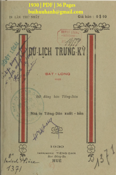 Du Lịch Trung Kỳ (NXB Tiếng Dân 1930) - Bát Long, 36 Trang