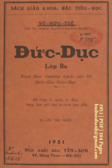Đức Dục Lớp Ba (NXB Yên Sơn 1951) - Vũ Hữu Tuệ, 104 Trang