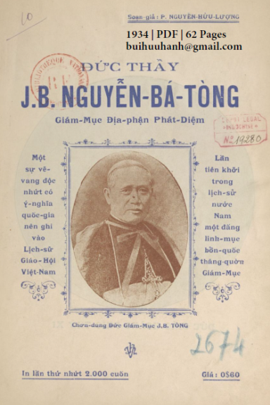 Đức Thầy J.B. Nguyễn Bá Tòng (NXB Xưa Nay 1934) - Nguyễn Hữu Lượng, 62 Trang