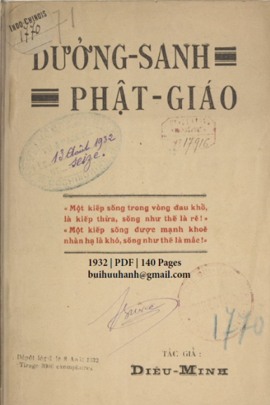 Dưởng Sanh Phật Giáo (NXB Bùi Văn Nhẩn 1932) - Diệu Minh, 140 Trang