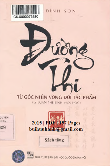 Đường Thi Từ Góc Nhìn Vòng Đời Tác Phẩm (NXB Đại Học Quốc Gia 2015) - Lê Đình Sơn, 157 Trang