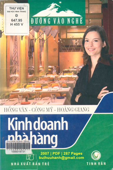 Đường Vào Nghề-Kinh Doanh Nhà Hàng (NXB Trẻ 2007) - Hồng Vân, 287 Trang