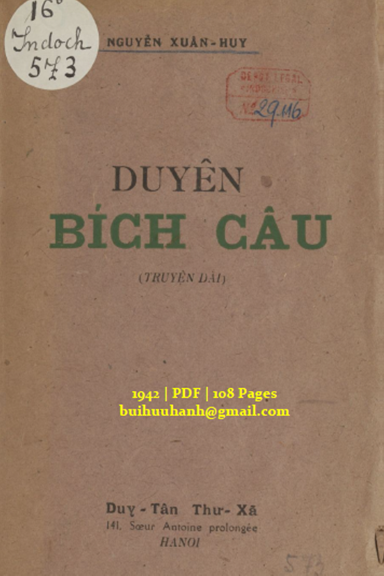 Duyên Bích Câu (NXB Duy Tân 1942) - Nguyễn Xuân Huy, 108 Trang