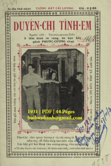 Duyên Chị Tình Em (NXB Tín Đức Thư Xã 1931) - Trương Quang Tiền, 44 Trang