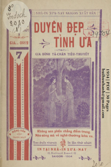 Duyên Đẹp Tình Ưa Cuốn 1-2,4-6 (NXB Xưa Nay 1934) - Mông Vân, 138 Trang