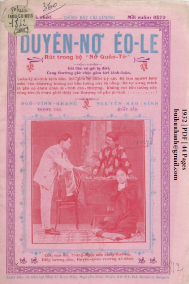 Duyên Nợ Éo Le (NXB Xưa Nay 1932) - Ngô Vĩnh Khang, 44 Trang