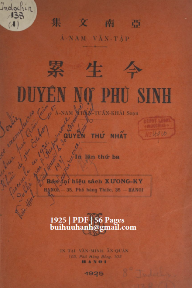 Duyên Nợ Phù Sinh Quyển 1 (NXB Văn Minh 1925) - Trần Tuấn Khải, 56 Trang