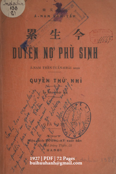 Duyên Nợ Phù Sinh Quyển 2 (NXB Xương Ký 1927) - Trần Tuấn Khải, 72 Trang