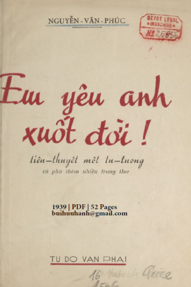 Em Yêu Anh Xuốt Đời (NXB Trác Vỹ 1939) - Nguyễn Văn Phúc, 52 Trang