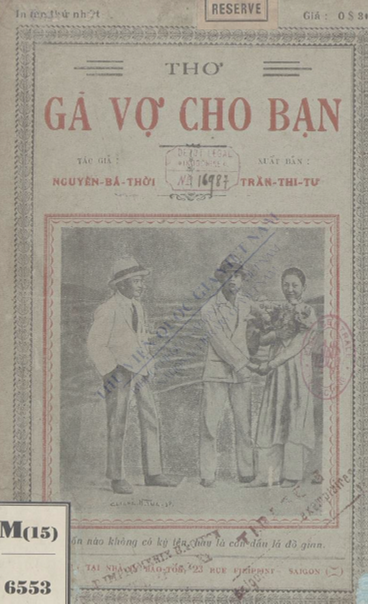 Gả Vợ Cho Bạn (NXB Bảo Tồn 1932) - Nguyễn Bá Thời, 14 Trang