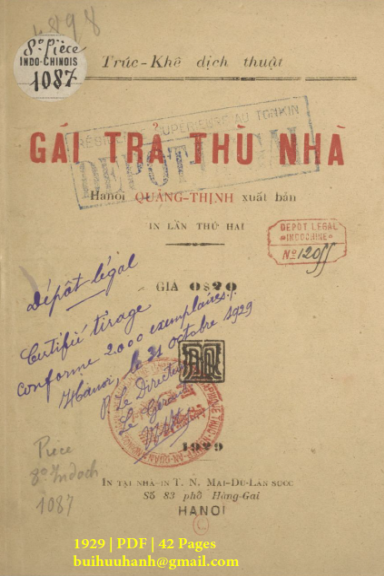 Gái Trả Thù Nhà (NXB Quảng Thịnh 1929) - Trúc Khê, 42 Trang