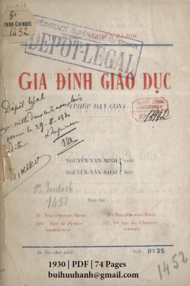 Gia Đình Giáo Dục (NXB Đông Tây 1930) - Nguyễn Bá Học, 74 Trang
