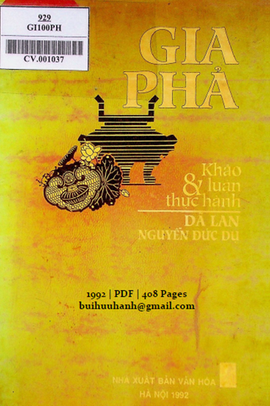 Gia Phả Khảo Luận Và Thực Hành (NXB Văn Hóa 1992) - Dã Lan, 408 Trang